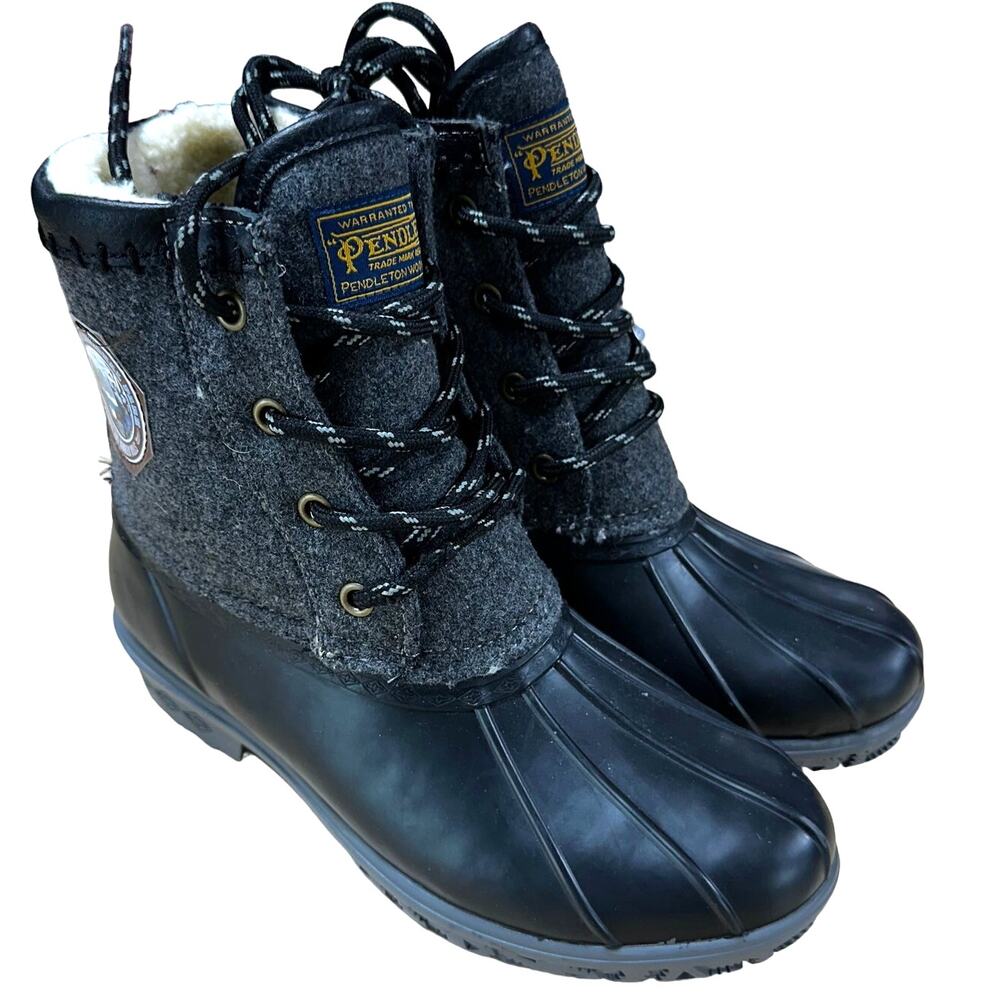 Pendleton NWOB Olympic Duck Lace Up Waterproof Boot Size 6 Black Gray Wool